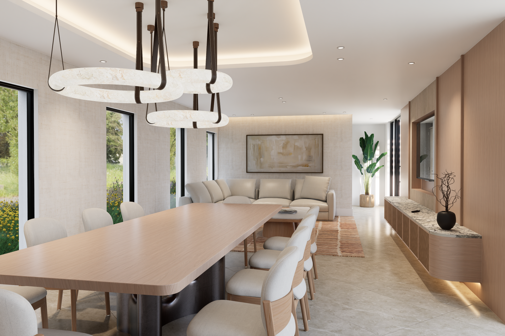 Contemporary dining room architectural rendering